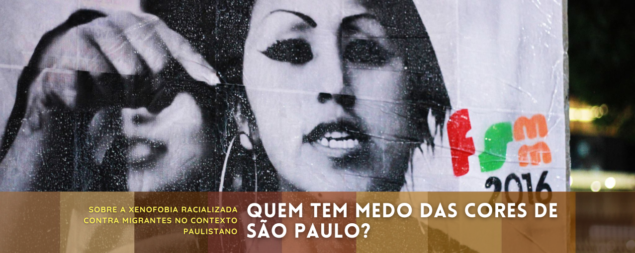 Na imagem, consta um lambe-lambe feito em viaduto da Mooca, em 2016, com fotografia de Pamela Llanque, do grupo de rap Santa Mala